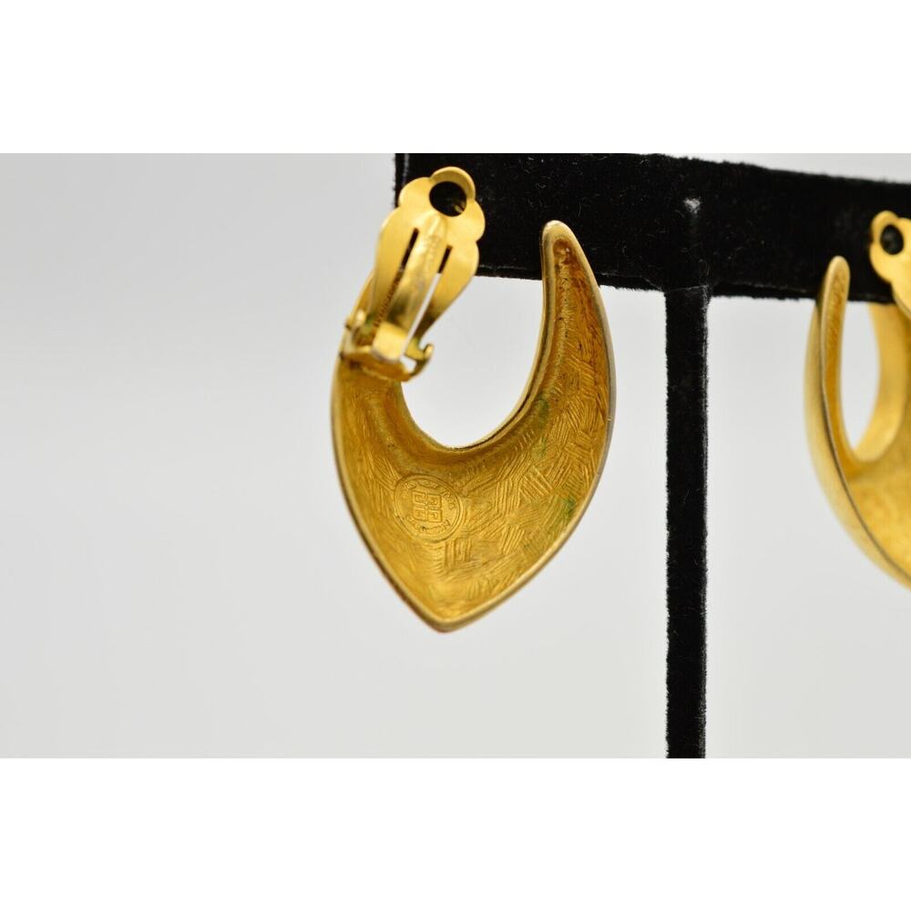 Givenchy Vintage Clip On Earrings Brushed Gold Chunky Runway Signed 1980s BinH - Picture 10 of 12